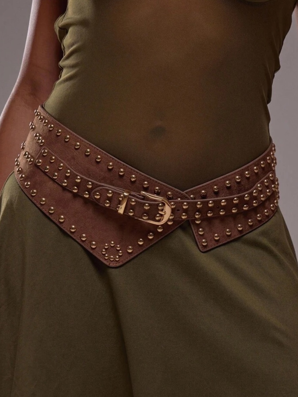 Studded Brown Leather Waist Belt - Women Accessories